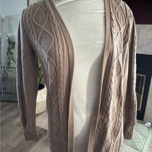 Karen Scott Taupe Cable Knit Cardigan